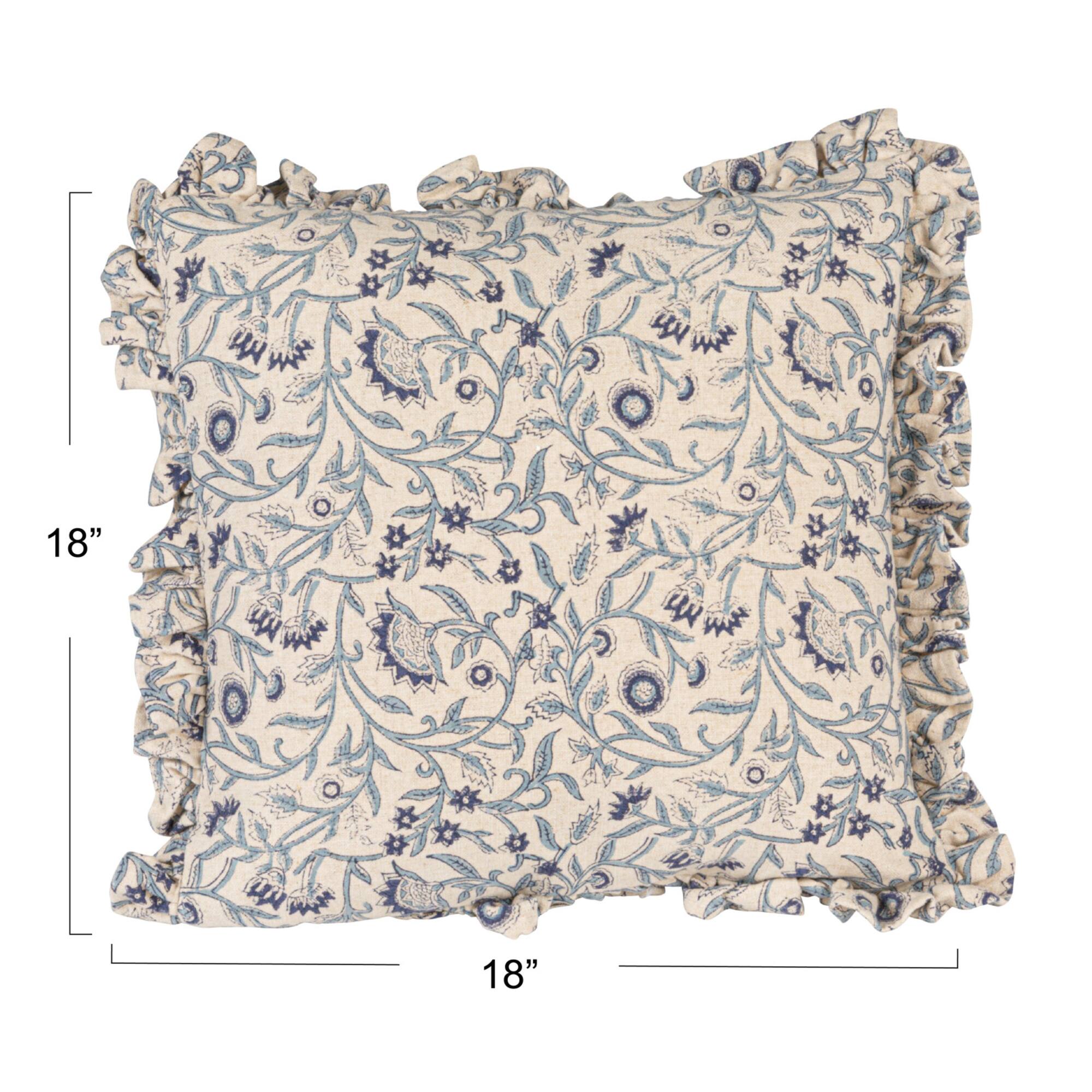 Hello Honey® 18" Blue & White Floral Accent Pillow with Ruffled Edges